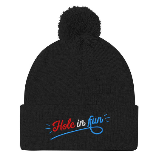 Hole in Fun Embroidered Golf Pom-Pom Beanie - Funny Golf Tee by Swing Epic