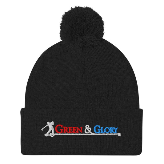 Green & Glory Embroidered Golf Pom-Pom Beanie - Funny Golf Tee by Swing Epic