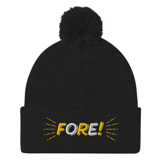 FORE! Quirky Embroidered Golf Pom-Pom Beanie - Funny Golf Tee by Swing Epic