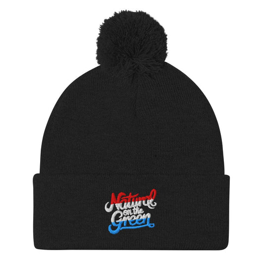 Natural On The Green Embroidered Golf Pom-Pom Beanie - Funny Golf Tee by Swing Epic