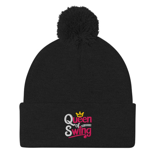 Queen of Swing Embroidered Golf Pom-Pom Beanie - Funny Golf Tee by Swing Epic