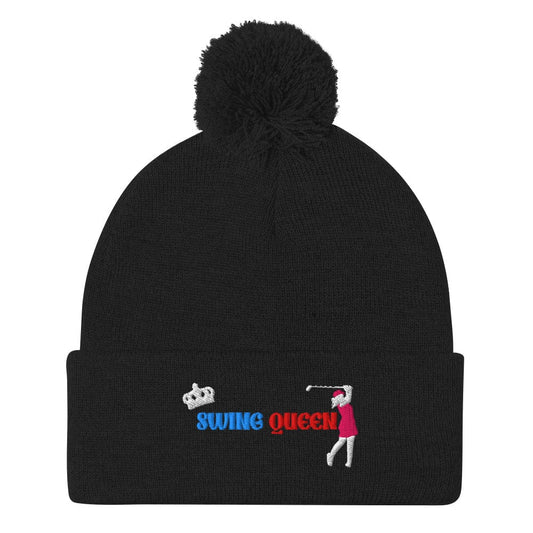 Swing Queen Embroidered Golf Pom-Pom Beanie - Funny Golf Tee by Swing Epic