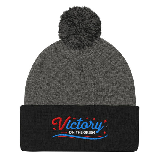 Victory On The Green Stylish Embroidered Golf Pom-Pom Beanie - Funny Golf Tee by Swing Epic