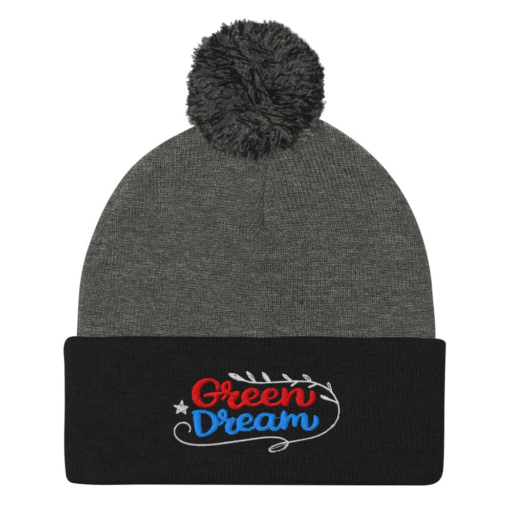 Green Dream Stars and Leaves Fun Embroidered Golf Pom-Pom Beanie - Funny Golf Tee by Swing Epic