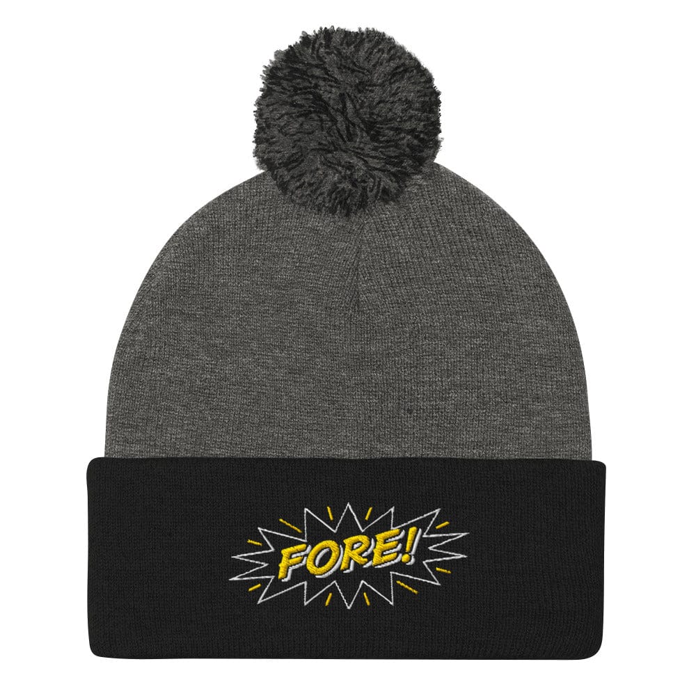 FORE! Quirky and Fun Design Embroidered Golf Pom-Pom Beanie - Funny Golf Tee by Swing Epic