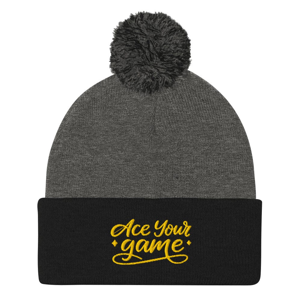 Ace Your Game Embroidered Golf Pom-Pom Beanie - Funny Golf Tee by Swing Epic