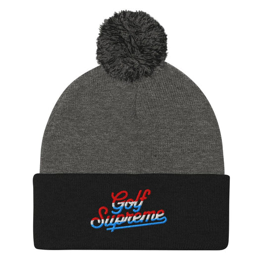 Golf Supreme Quirky Design Embroidered Golf Pom-Pom Beanie - Funny Golf Tee by Swing Epic
