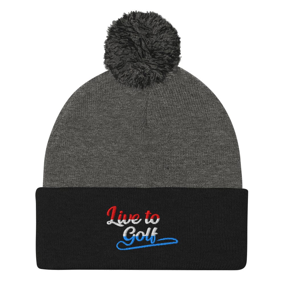 Live to Golf Quirky Fun Lovers Embroidered Golf Pom-Pom Beanie - Funny Golf Tee by Swing Epic