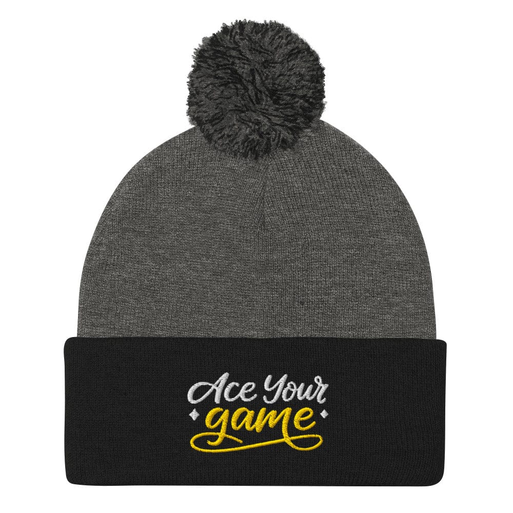 Ace Your Game Embroidered Golf Pom-Pom Beanie - Funny Golf Tee by Swing Epic