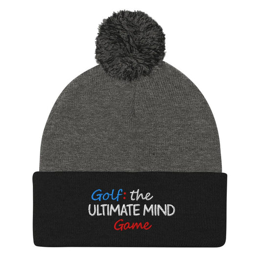 Golf The Ultimate Mind Game Embroidered Golf Pom-Pom Beanie - Funny Golf Tee by Swing Epic