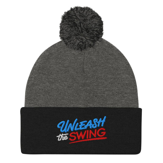 Unleash The Swing Embroidered Golf Pom-Pom Beanie - Funny Golf Tee by Swing Epic