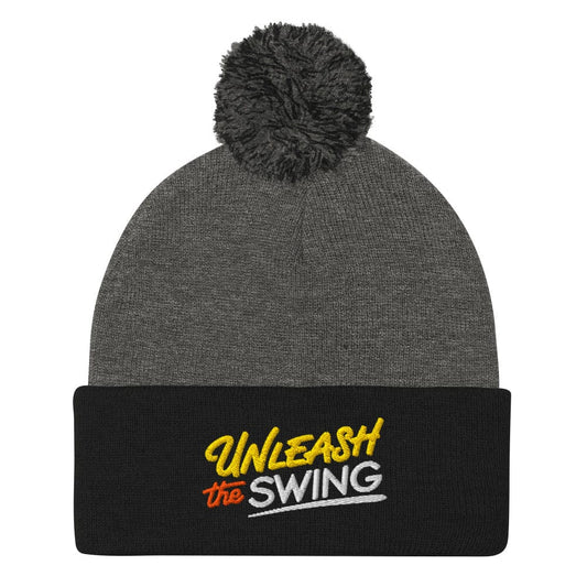 Unleash The Swing Embroidered Golf Pom-Pom Beanie - Funny Golf Tee by Swing Epic