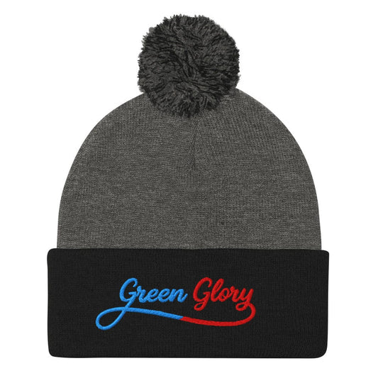 Green Glory Fun Design Embroidered Golf Pom-Pom Beanie - Funny Golf Tee by Swing Epic