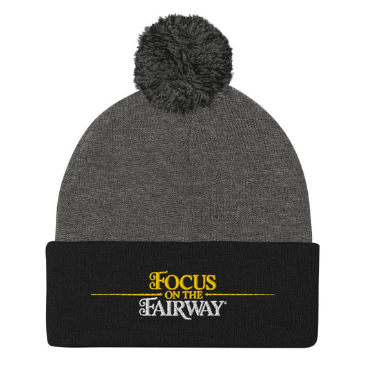 Focus on the Fairway Embroidered Golf Pom-Pom Beanie - Funny Golf Tee by Swing Epic