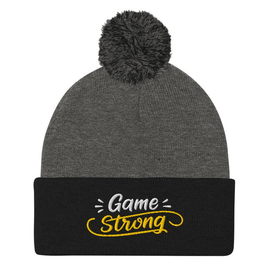 Game Strong Fun Spirit Embroidered Golf Pom-Pom Beanie - Funny Golf Tee by Swing Epic