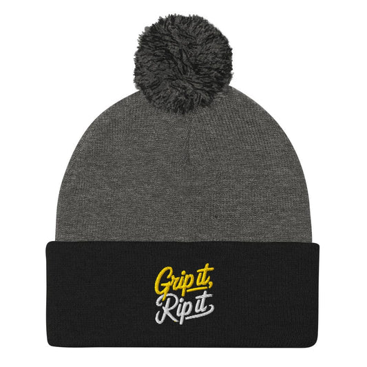 Grip It Rip It Embroidered Golf Pom-Pom Beanie - Funny Golf Tee by Swing Epic