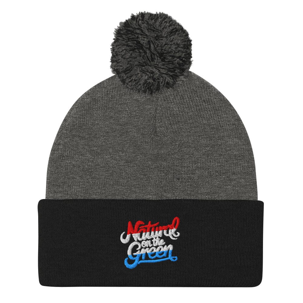 Natural On The Green Embroidered Golf Pom-Pom Beanie - Funny Golf Tee by Swing Epic