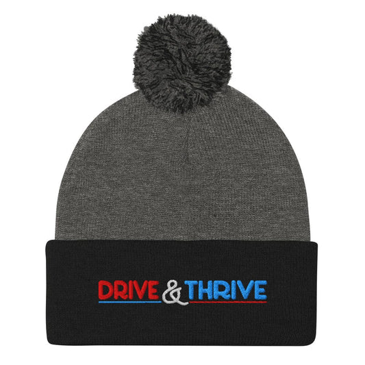 Drive & Thrive Embroidered Golf Pom-Pom Beanie - Funny Golf Tee by Swing Epic