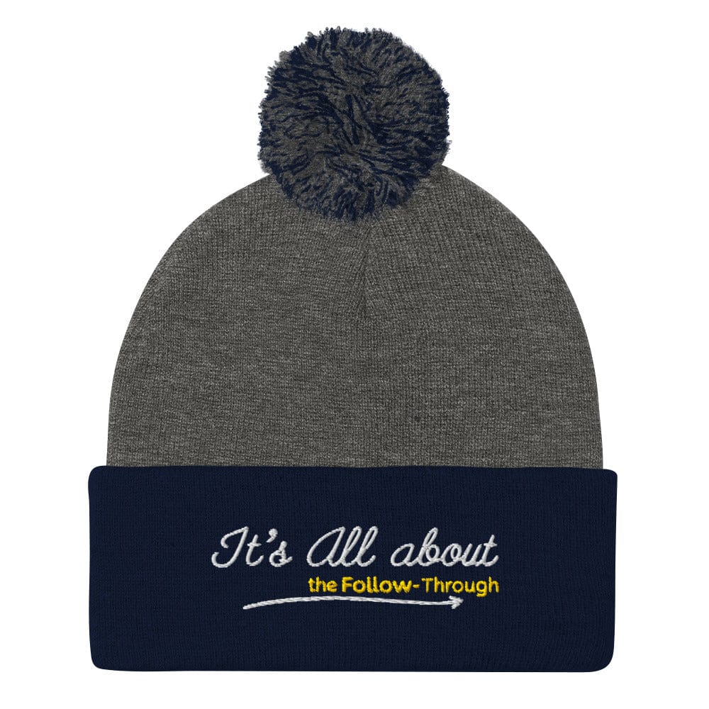 It's All About the Follow-Through Embroidered Golf Pom-Pom Beanie - Funny Golf Tee by Swing Epic