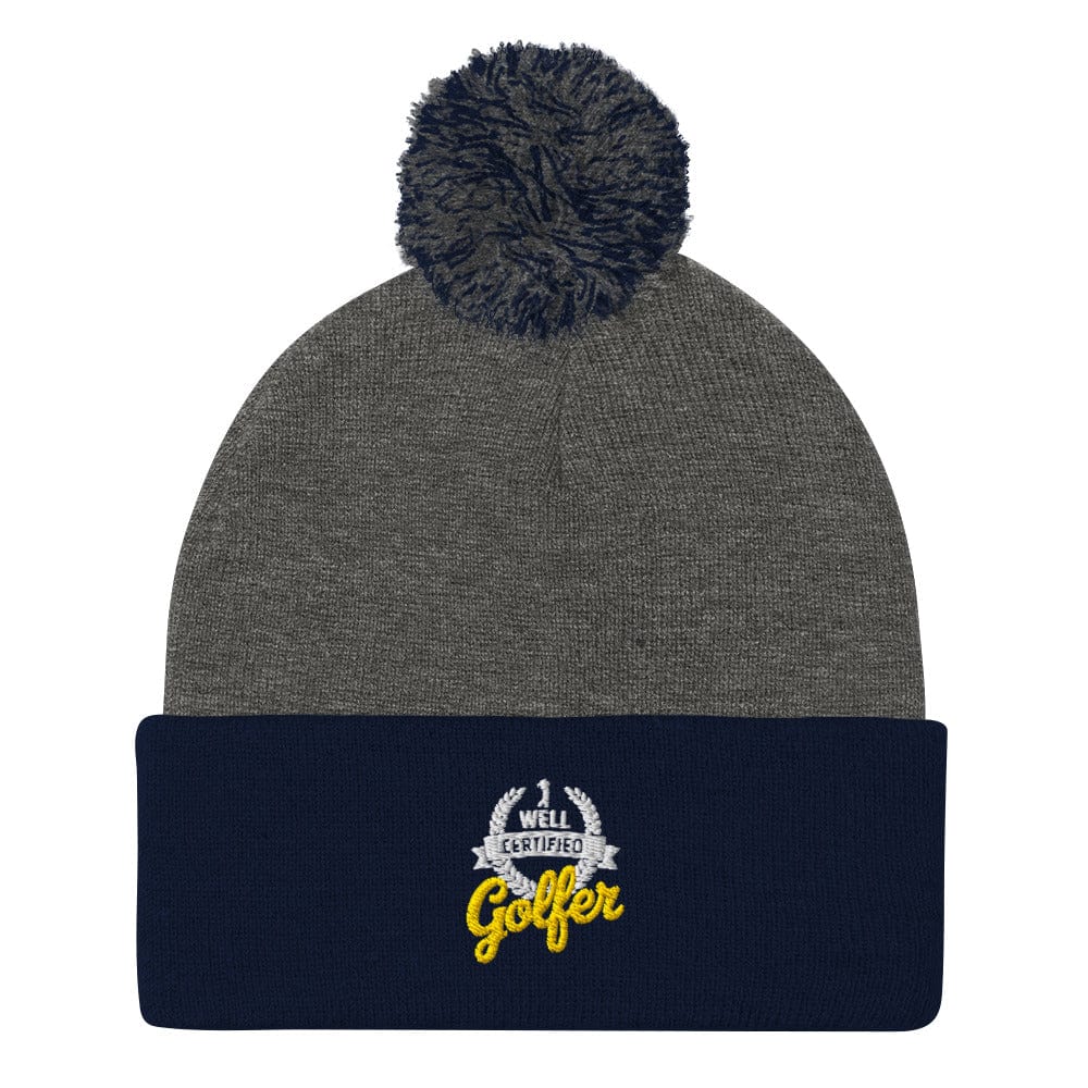 Well Certified Golfer Quirky Embroidered Golf Pom-Pom Beanie - Funny Golf Tee by Swing Epic