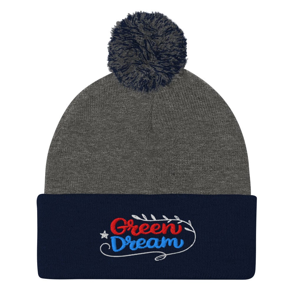 Green Dream Stars and Leaves Fun Embroidered Golf Pom-Pom Beanie - Funny Golf Tee by Swing Epic