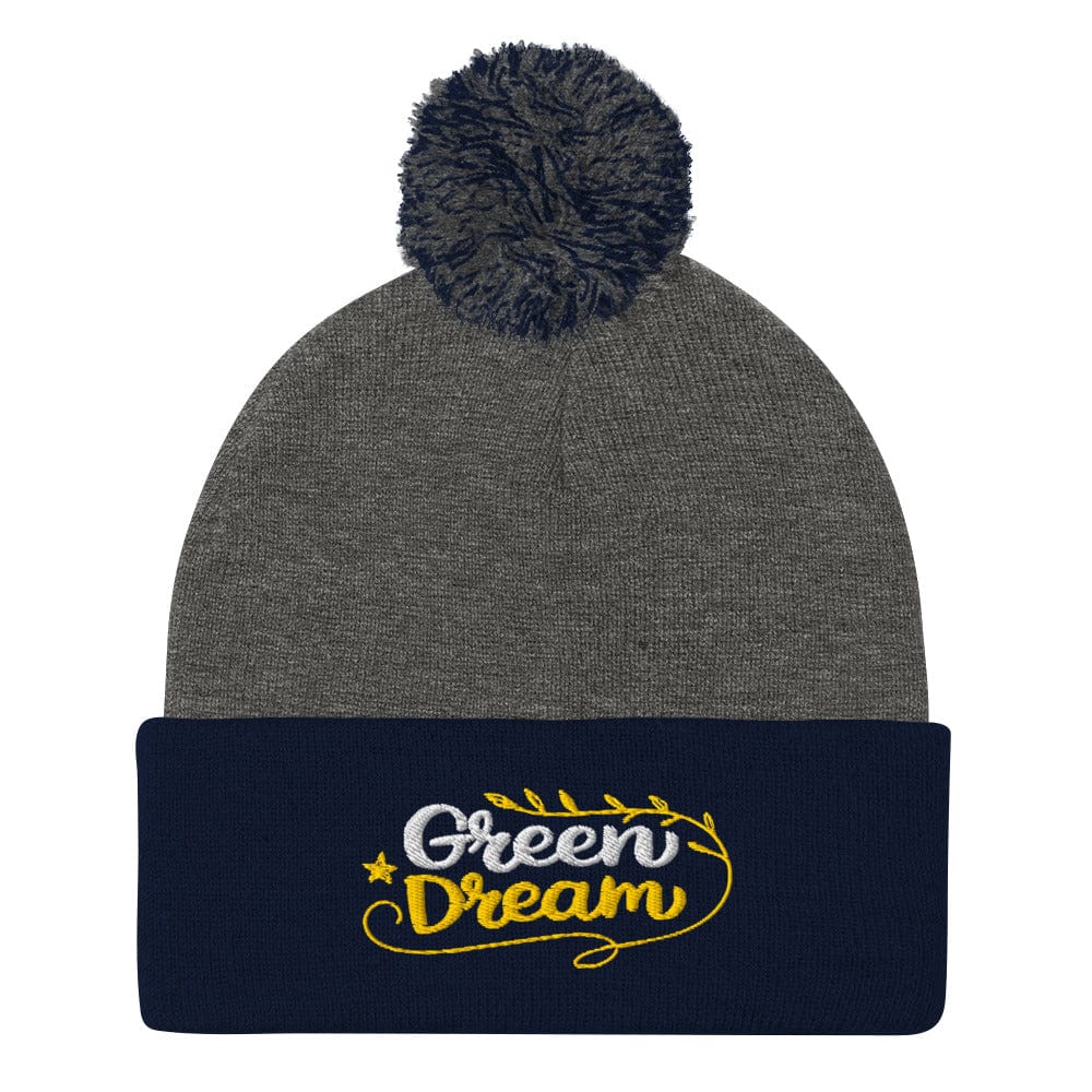 Green Dream Stars and Leaves Fun Embroidered Golf Pom-Pom Beanie - Funny Golf Tee by Swing Epic