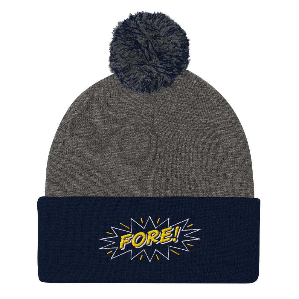 FORE! Quirky and Fun Design Embroidered Golf Pom-Pom Beanie - Funny Golf Tee by Swing Epic