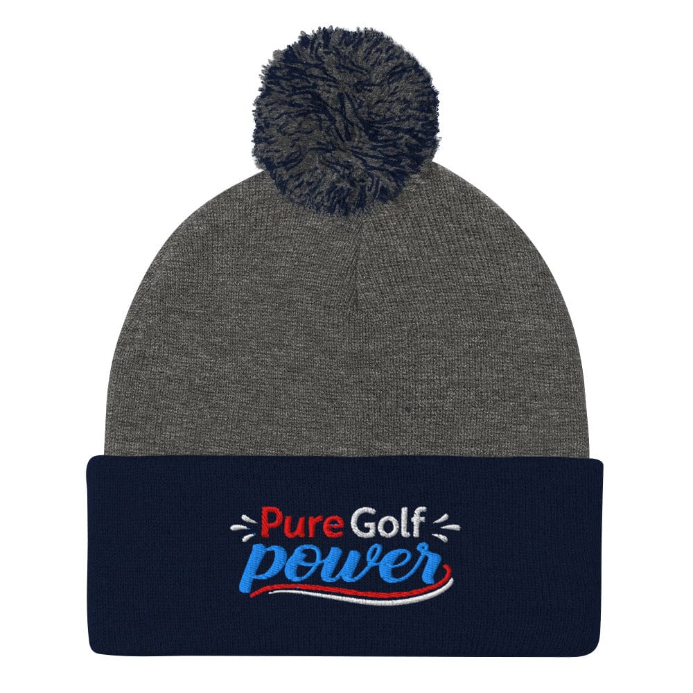 Pure Golf Power Fun Embroidered Golf Pom-Pom Beanie - Funny Golf Tee by Swing Epic