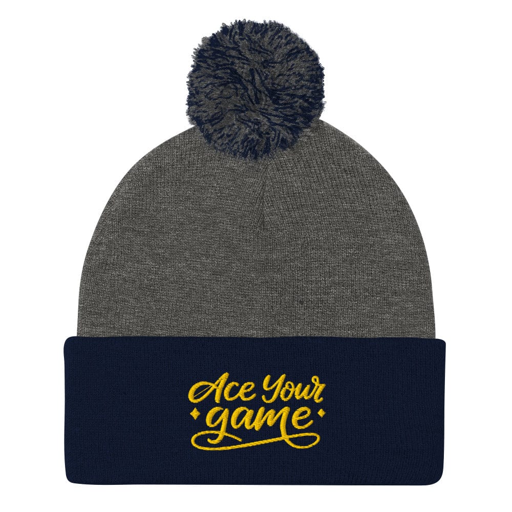 Ace Your Game Embroidered Golf Pom-Pom Beanie - Funny Golf Tee by Swing Epic