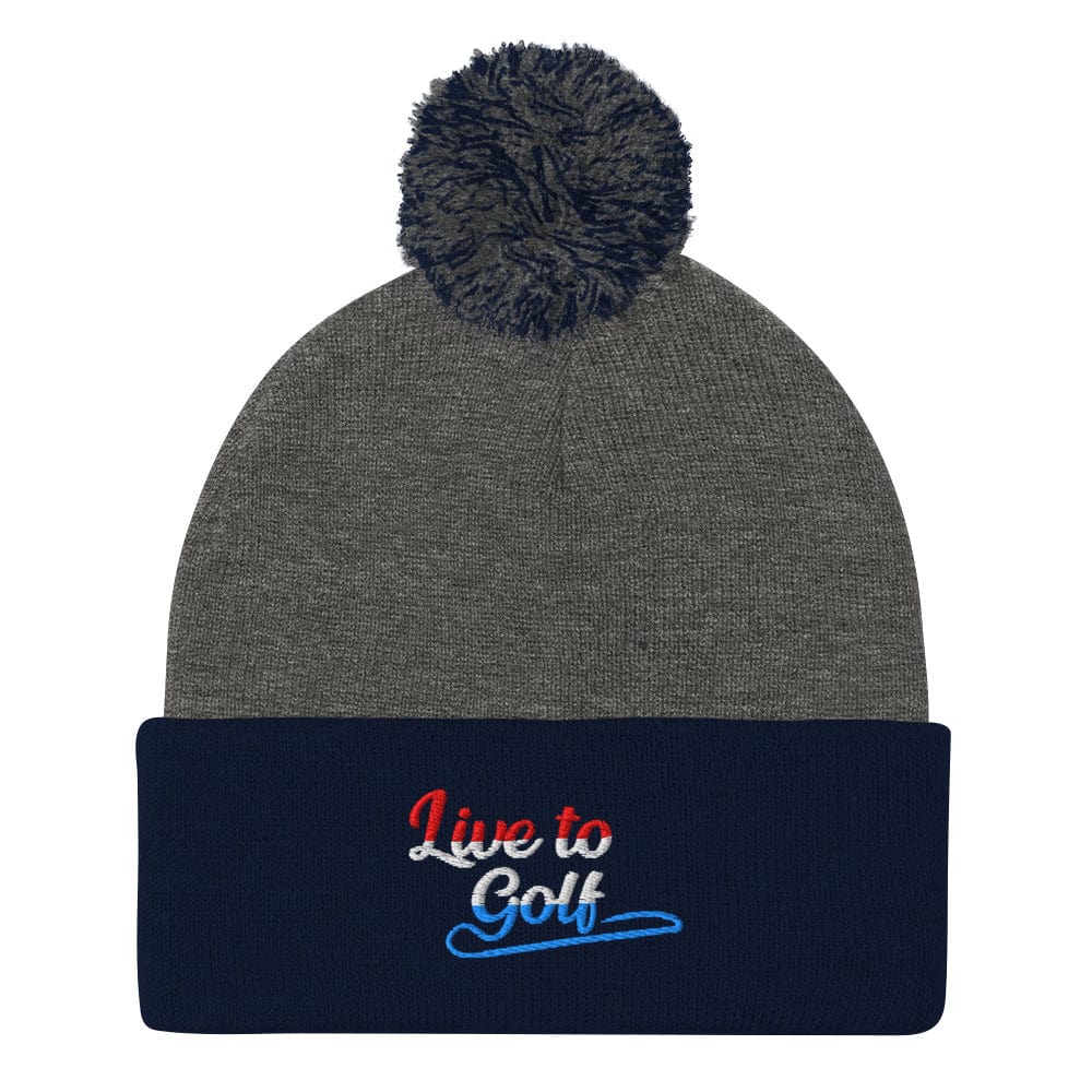 Live to Golf Quirky Fun Lovers Embroidered Golf Pom-Pom Beanie - Funny Golf Tee by Swing Epic