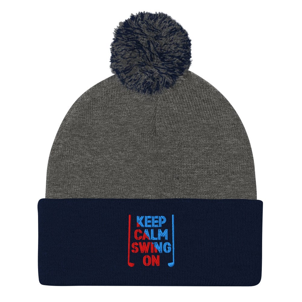 Keep Calm Swing On Embroidered Golf Pom-Pom Beanie - Funny Golf Tee by Swing Epic