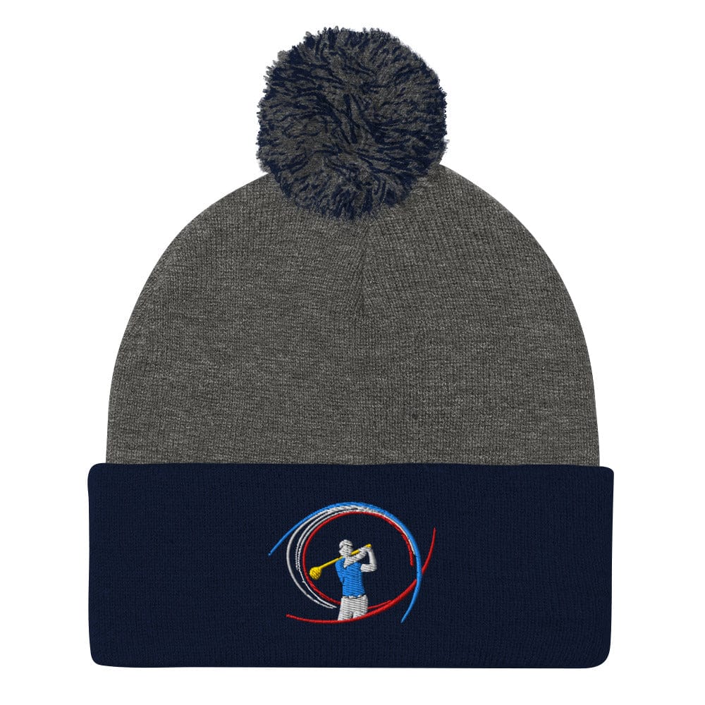 Swinging Silhouette Embroidered Golf Pom-Pom Beanie - Funny Golf Tee by Swing Epic