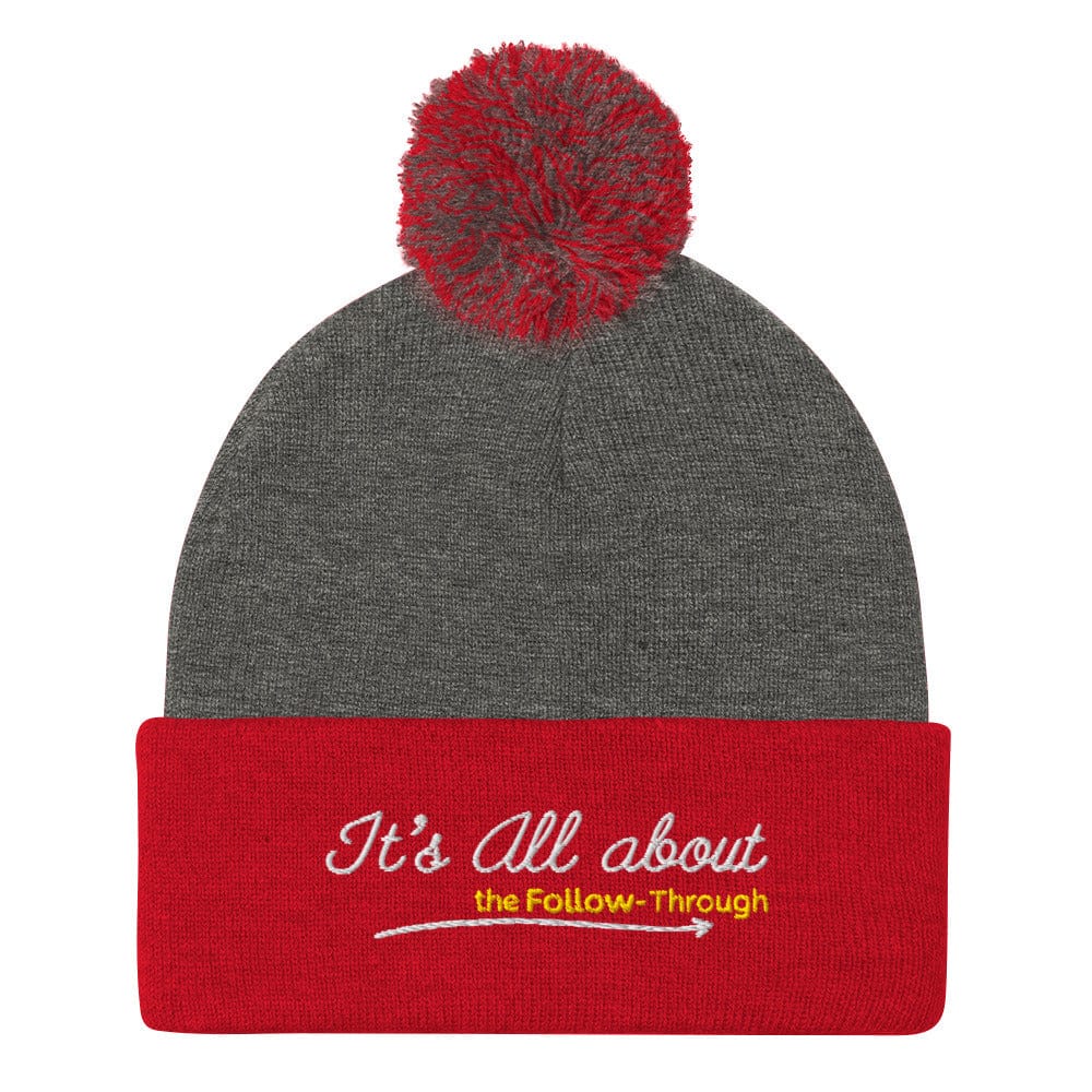 It's All About the Follow-Through Embroidered Golf Pom-Pom Beanie - Funny Golf Tee by Swing Epic