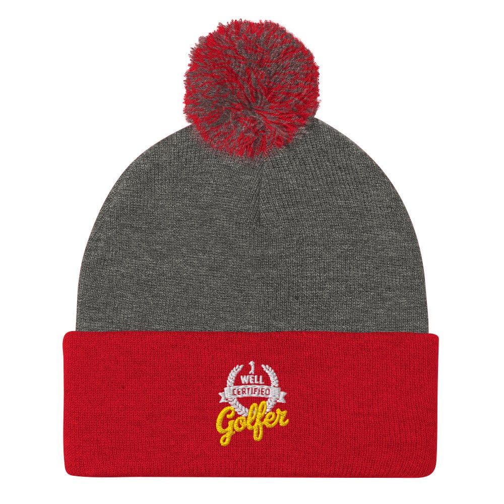 Well Certified Golfer Quirky Embroidered Golf Pom-Pom Beanie - Funny Golf Tee by Swing Epic