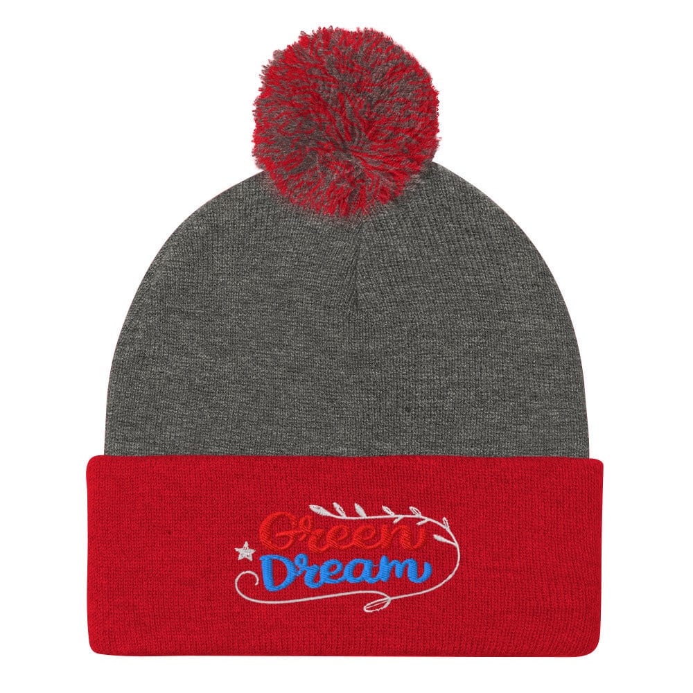 Green Dream Stars and Leaves Fun Embroidered Golf Pom-Pom Beanie - Funny Golf Tee by Swing Epic