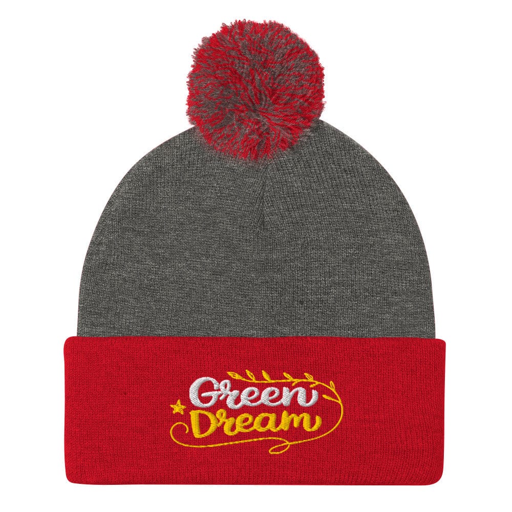 Green Dream Stars and Leaves Fun Embroidered Golf Pom-Pom Beanie - Funny Golf Tee by Swing Epic