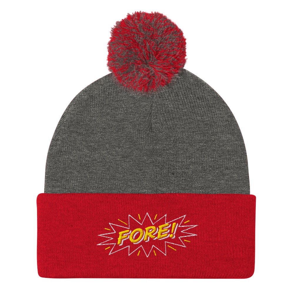 FORE! Quirky and Fun Design Embroidered Golf Pom-Pom Beanie - Funny Golf Tee by Swing Epic