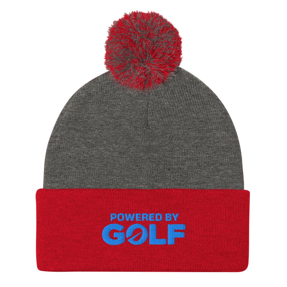 Powered By Golf Funny Embroidered Golf Pom-Pom Beanie - Funny Golf Tee by Swing Epic