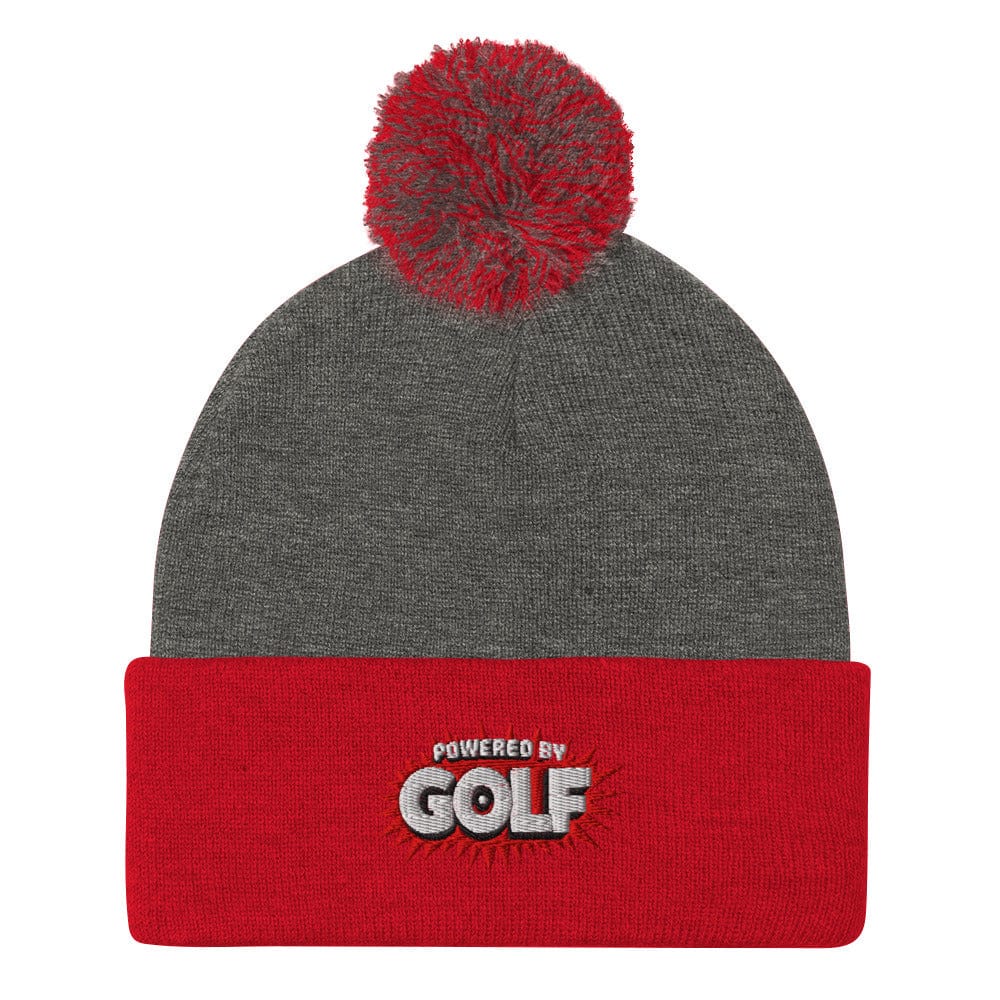 Powered By Golf Funny Embroidered Golf Pom-Pom Beanie - Funny Golf Tee by Swing Epic