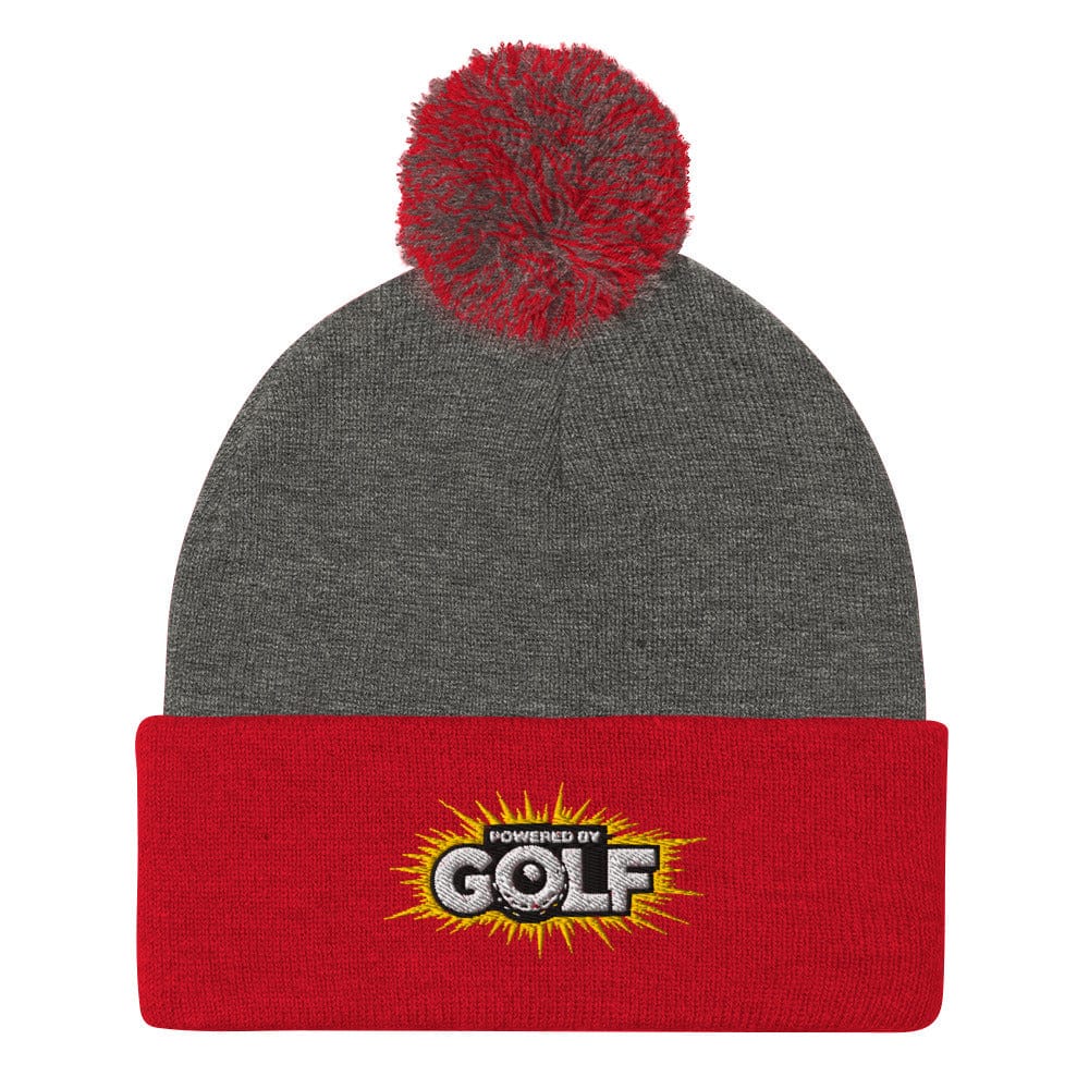 Powered By Golf Funny Embroidered Golf Pom-Pom Beanie - Funny Golf Tee by Swing Epic