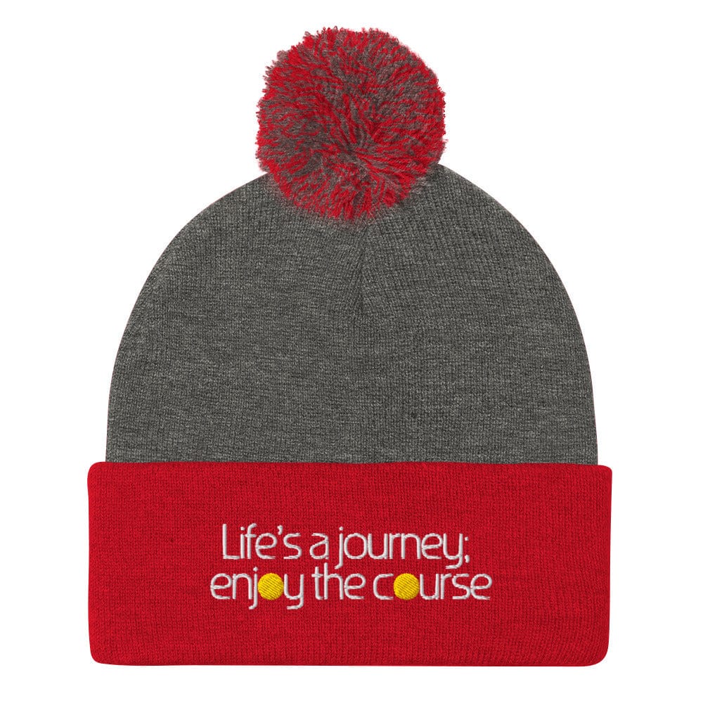 Life's a Journey Enjoy the Course Embroidered Golf Pom-Pom Beanie - Funny Golf Tee by Swing Epic