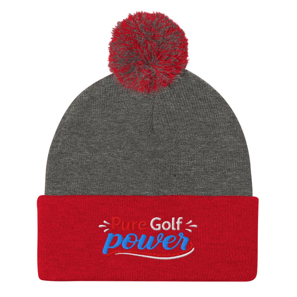 Pure Golf Power Fun Embroidered Golf Pom-Pom Beanie - Funny Golf Tee by Swing Epic
