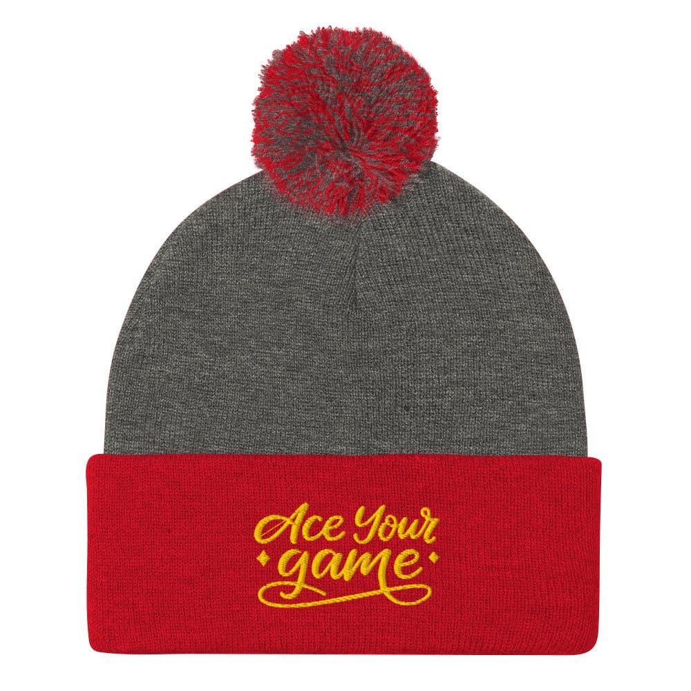 Ace Your Game Embroidered Golf Pom-Pom Beanie - Funny Golf Tee by Swing Epic