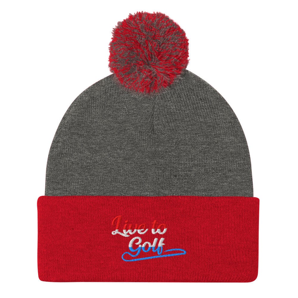 Live to Golf Quirky Fun Lovers Embroidered Golf Pom-Pom Beanie - Funny Golf Tee by Swing Epic