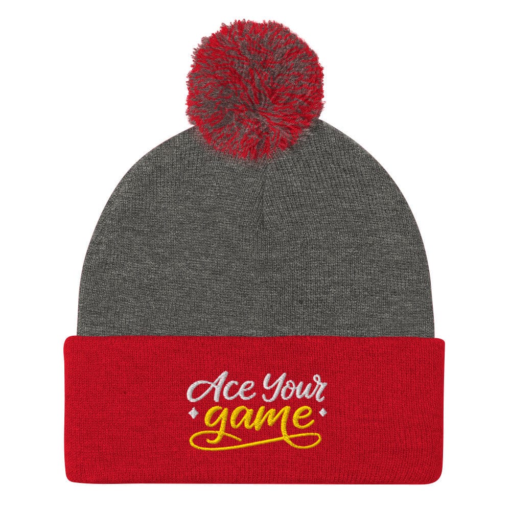 Ace Your Game Embroidered Golf Pom-Pom Beanie - Funny Golf Tee by Swing Epic