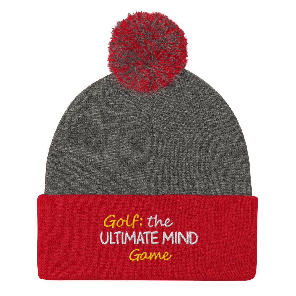 Golf The Ultimate Mind Game Embroidered Golf Pom-Pom Beanie - Funny Golf Tee by Swing Epic