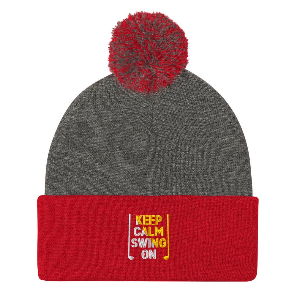 Keep Calm Swing On Embroidered Golf Pom-Pom Beanie - Funny Golf Tee by Swing Epic