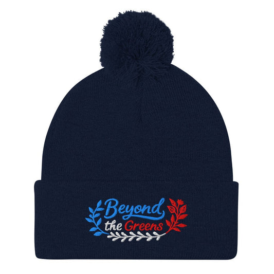 Beyond the Greens Embroidered Golf Pom-Pom Beanie - Funny Golf Tee by Swing Epic