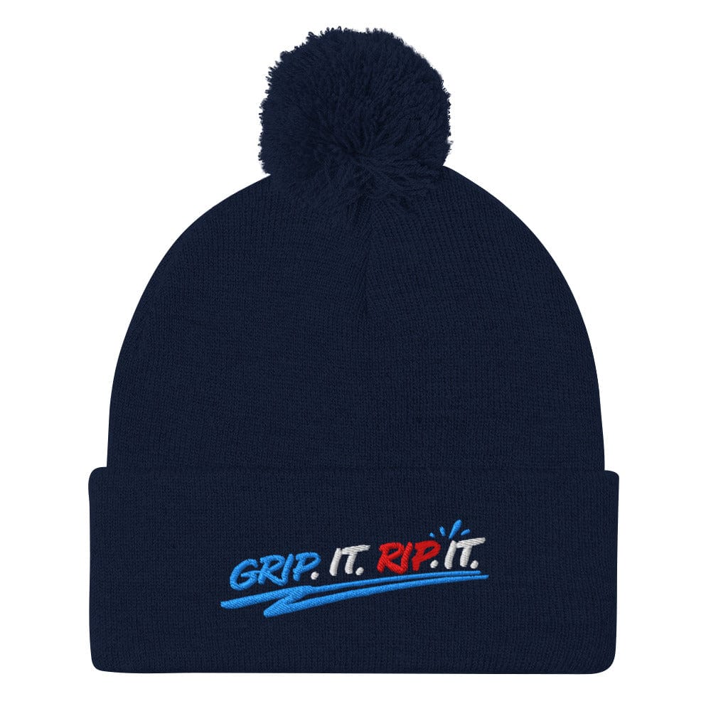Grip It Rip It Embroidered Golf Pom-Pom Beanie - Funny Golf Tee by Swing Epic