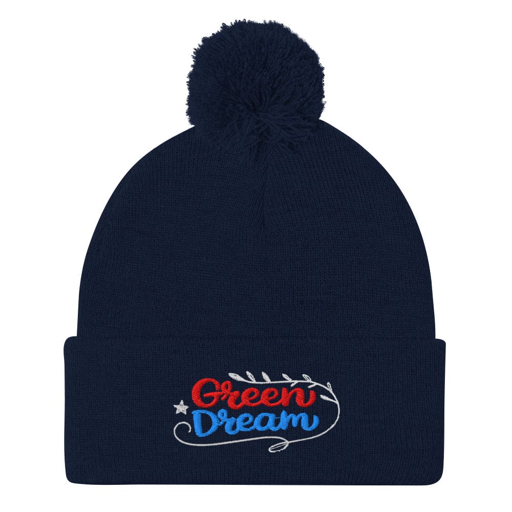 Green Dream Stars and Leaves Fun Embroidered Golf Pom-Pom Beanie - Funny Golf Tee by Swing Epic